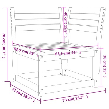 vidaXL Καναπές Κήπου Γωνιακός 73x73x78cm Επεξ. Πεύκου