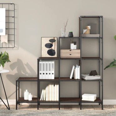 vidaXL Βιβλιοθήκη Καφέ Δρυς 122x30x132cm Επεξεργ. Ξύλο & Μέταλλο 1 τεμ.