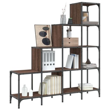 vidaXL Βιβλιοθήκη Καφέ Δρυς 122x30x132cm Επεξεργ. Ξύλο & Μέταλλο 1 τεμ.