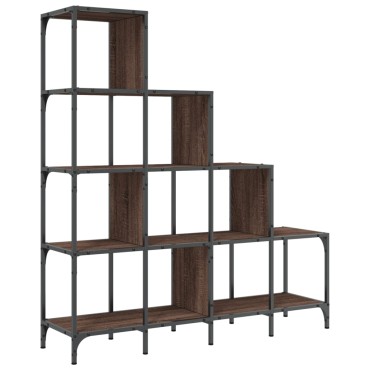 vidaXL Βιβλιοθήκη Καφέ Δρυς 122x30x132cm Επεξεργ. Ξύλο & Μέταλλο 1 τεμ.