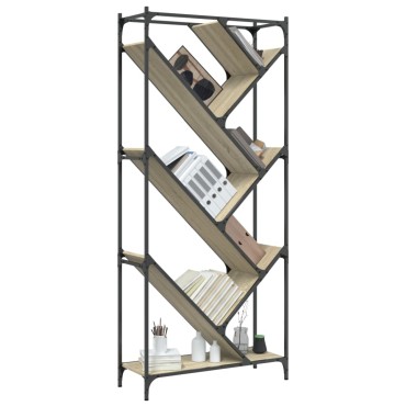 vidaXL Βιβλιοθήκη Sonoma Δρυς 79x30x180cm Επεξεργ. Ξύλο & Μέταλλο 1 τεμ.
