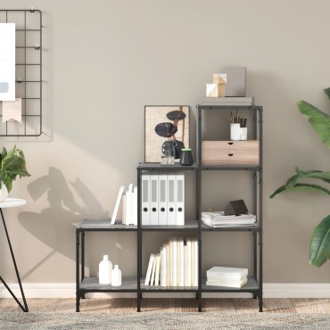 vidaXL Βιβλιοθήκη Γκρι Sonoma 92x30x102cm Επεξεργ. Ξύλο & Μέταλλο 1 τεμ.