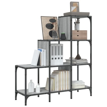 vidaXL Βιβλιοθήκη Γκρι Sonoma 92x30x102cm Επεξεργ. Ξύλο & Μέταλλο 1 τεμ.