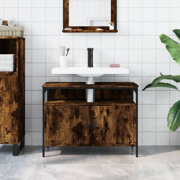 vidaXL Ντουλάπι Νιπτήρα Μπάνιου Καπνιστή Δρυς 80x30x60cm Επεξ. Ξύλο 1 τεμ.