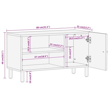 vidaXL Έπιπλο Τηλεόρασης 80x31x46cm από Μασίφ Ξύλο Μάνγκο