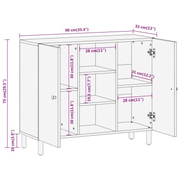 vidaXL Βοηθητικό Ντουλάπι 90x33x75cm από Μασίφ Ξύλο Μάνγκο 1 τεμ.
