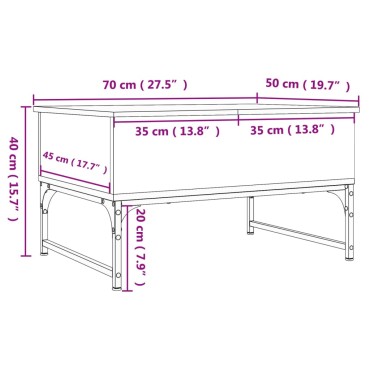 vidaXL Τραπεζάκι Σαλονιού Γκρι Sonoma 70x50x40cm Επεξ. Ξύλο/Μέταλλο 1 τεμ.