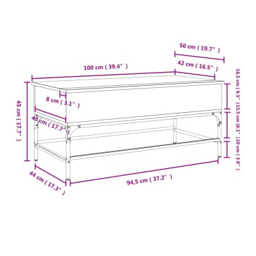vidaXL Τραπεζάκι Σαλονιού Sonoma Δρυς 100x50x45cm Επεξ. Ξύλο + Μέταλλο 1 τεμ.