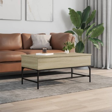 vidaXL Τραπεζάκι Σαλονιού Sonoma Δρυς 100x50x45cm Επεξ. Ξύλο + Μέταλλο 1 τεμ.