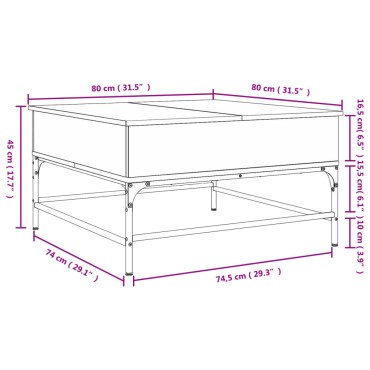 vidaXL Τραπεζάκι Σαλονιού Καφέ Δρυς 80x80x45cm Επεξ. Ξύλο/Μέταλλο 1 τεμ.