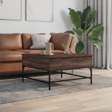 vidaXL Τραπεζάκι Σαλονιού Καφέ Δρυς 80x80x45cm Επεξ. Ξύλο/Μέταλλο 1 τεμ.