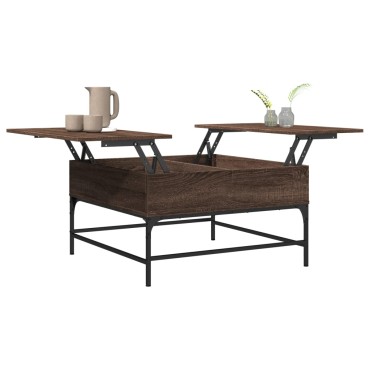 vidaXL Τραπεζάκι Σαλονιού Καφέ Δρυς 80x80x45cm Επεξ. Ξύλο/Μέταλλο 1 τεμ.