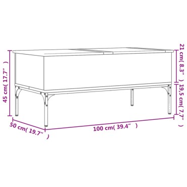 vidaXL Τραπεζάκι Σαλονιού Μαύρο 100x50x45cm Επεξ. Ξύλο & Μέταλλο 1 τεμ.