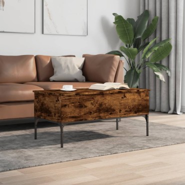 vidaXL Τραπεζάκι Σαλονιού Καπνιστή Δρυς 100x50x45cm Επ. Ξύλο/Μέταλλο 1 τεμ.