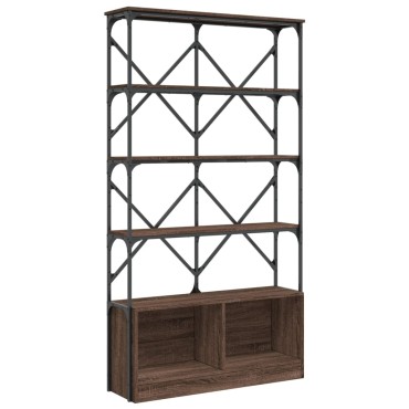 vidaXL Βιβλιοθήκη Καφέ Δρυς 100x26x180cm Επεξεργ. Ξύλο & Μέταλλο 1 τεμ.