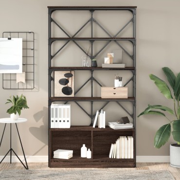 vidaXL Βιβλιοθήκη Καφέ Δρυς 100x26x180cm Επεξεργ. Ξύλο & Μέταλλο 1 τεμ.