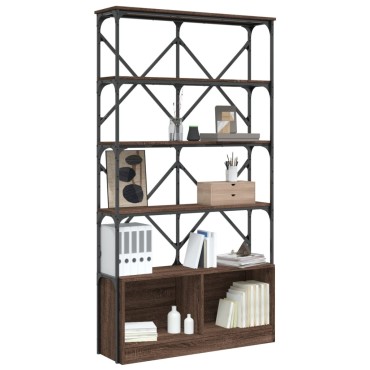 vidaXL Βιβλιοθήκη Καφέ Δρυς 100x26x180cm Επεξεργ. Ξύλο & Μέταλλο 1 τεμ.