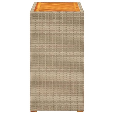 vidaXL Τραπέζι Κήπου με Ξύλινη Επιφάνεια Μπεζ 60x40x75cm Συνθ. Ρατάν 1 τεμ.