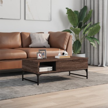 vidaXL Τραπεζάκι Σαλονιού Καφέ Δρυς 100x50x35cm Επεξ. Ξύλο/Μέταλλο 1 τεμ.
