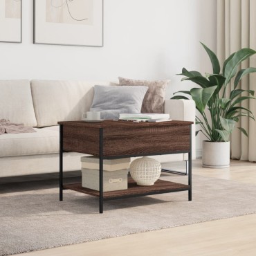 vidaXL Τραπεζάκι Σαλονιού Καφέ Δρυς 70x50x50cm Επεξ. Ξύλο/Μέταλλο 1 τεμ.