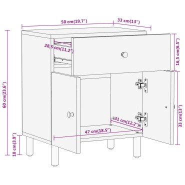 vidaXL Κομοδίνο 50x33x60cm από Μασίφ Ξύλο Μάνγκο 1 τεμ.