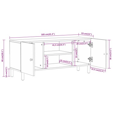 vidaXL Έπιπλο Τηλεόρασης 105x33x46cm από Μασίφ Ξύλο Μάνγκο