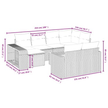 vidaXL Σαλόνι Κήπου Σετ 11 τεμ. Μπεζ Συνθετικό Ρατάν με Μαξιλάρια 55x55cm  Γωνιακός