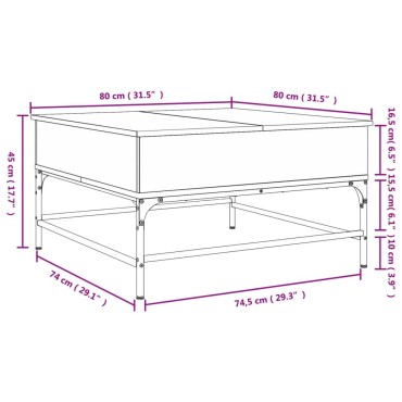 vidaXL Τραπεζάκι Σαλονιού Μαύρο 80x80x45cm Επεξεργασμένο Ξύλο+Μέταλλο 1 τεμ.