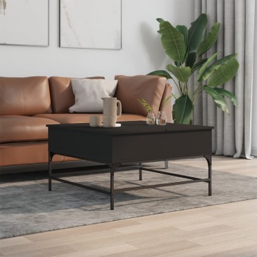 vidaXL Τραπεζάκι Σαλονιού Μαύρο 80x80x45cm Επεξεργασμένο Ξύλο+Μέταλλο 1 τεμ.