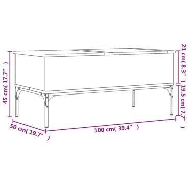 vidaXL Τραπεζάκι Σαλονιού Καφέ Δρυς 100x50x45cm Επ. Ξύλο/Μέταλλο 1 τεμ.