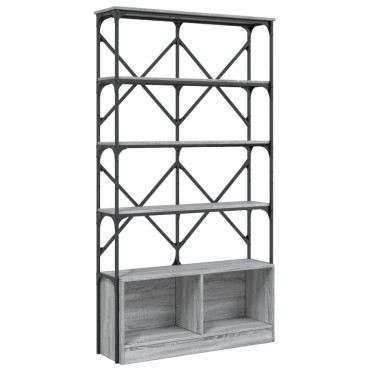 vidaXL Βιβλιοθήκη Γκρι Sonoma 100x26x180cm Επεξεργ. Ξύλο & Μέταλλο 1 τεμ.