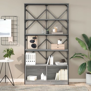 vidaXL Βιβλιοθήκη Γκρι Sonoma 100x26x180cm Επεξεργ. Ξύλο & Μέταλλο 1 τεμ.