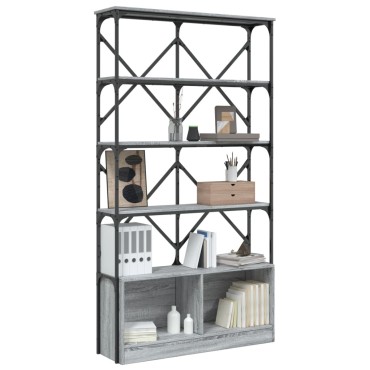 vidaXL Βιβλιοθήκη Γκρι Sonoma 100x26x180cm Επεξεργ. Ξύλο & Μέταλλο 1 τεμ.
