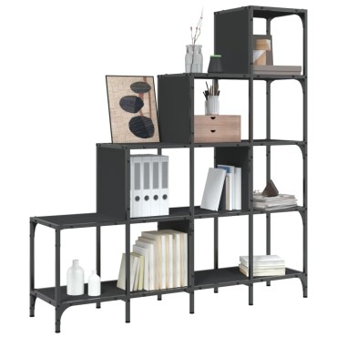 vidaXL Βιβλιοθήκη Μαύρη 122x30x132cm Επεξεργασμένο Ξύλο & Μέταλλο 1 τεμ.