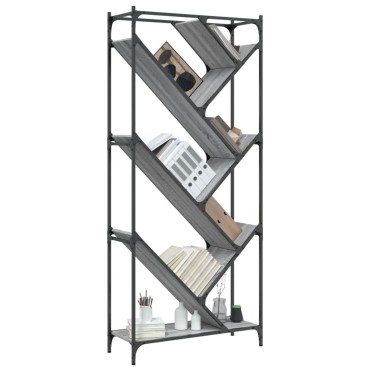 vidaXL Βιβλιοθήκη Γκρι Sonoma 79x30x180cm Επεξεργ. Ξύλο & Μέταλλο 1 τεμ.