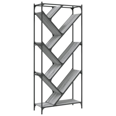 vidaXL Βιβλιοθήκη Γκρι Sonoma 79x30x180cm Επεξεργ. Ξύλο & Μέταλλο 1 τεμ.