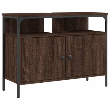 vidaXL Ντουλάπι Νιπτήρα Μπάνιου Καφέ Δρυς 80x30x60cm Επεξ. Ξύλο 1 τεμ.