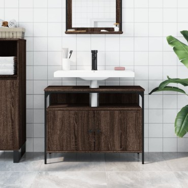 vidaXL Ντουλάπι Νιπτήρα Μπάνιου Καφέ Δρυς 80x30x60cm Επεξ. Ξύλο 1 τεμ.