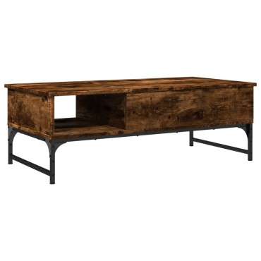 vidaXL Τραπεζάκι Σαλονιού Καπνιστή Δρυς 100x50x35cm Επ. Ξύλο/Μέταλλο 1 τεμ.