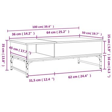vidaXL Τραπεζάκι Σαλονιού Καπνιστή Δρυς 100x50x35cm Επ. Ξύλο/Μέταλλο 1 τεμ.