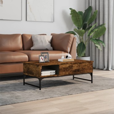 vidaXL Τραπεζάκι Σαλονιού Καπνιστή Δρυς 100x50x35cm Επ. Ξύλο/Μέταλλο 1 τεμ.