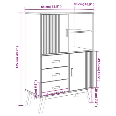 vidaXL Ντουλάπι OLDEN Λευκό και Καφέ 85x43x125cm Μασίφ Ξύλο Πεύκου 1 τεμ.