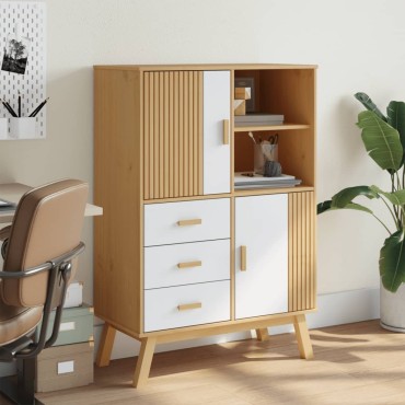 vidaXL Ντουλάπι OLDEN Λευκό και Καφέ 85x43x125cm Μασίφ Ξύλο Πεύκου 1 τεμ.