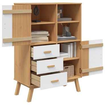 vidaXL Ντουλάπι OLDEN Λευκό και Καφέ 85x43x125cm Μασίφ Ξύλο Πεύκου 1 τεμ.