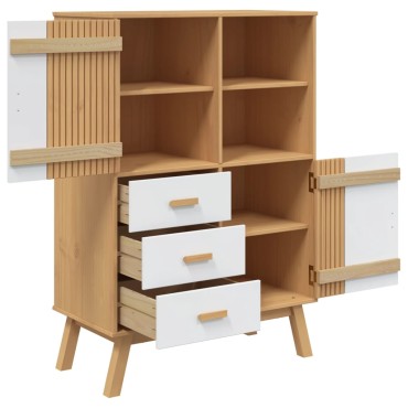 vidaXL Ντουλάπι OLDEN Λευκό και Καφέ 85x43x125cm Μασίφ Ξύλο Πεύκου 1 τεμ.