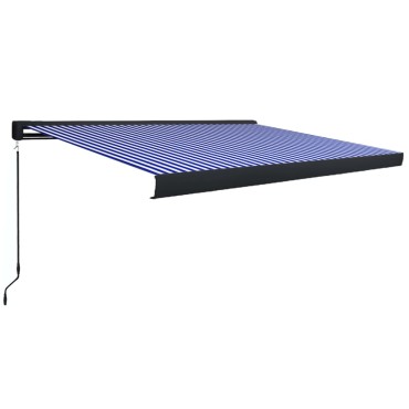 vidaXL Τέντα Κασετίνα Χειροκίνητη Μπλε / Λευκή 350 x 250 εκ.