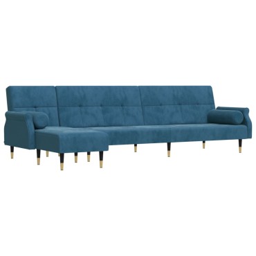 vidaXL Καναπές Κρεβάτι Γωνιακός Μπλε 271x140x70cm Βελούδινος 1 τεμ.