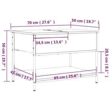 vidaXL Τραπεζάκι Σαλονιού Sonoma Δρυς 70x50x50cm Επ. Ξύλο & Μέταλλο 1 τεμ.