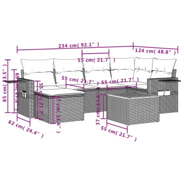 vidaXL Καναπές Σετ 7 τεμ. Μαύρο Συνθετικό Ρατάν με Μαξιλάρια 55x55cm  Γωνιακός