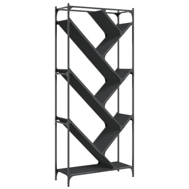 vidaXL Βιβλιοθήκη Μαύρη 79x30x180cm Επεξεργασμένο Ξύλο & Μέταλλο 1 τεμ.